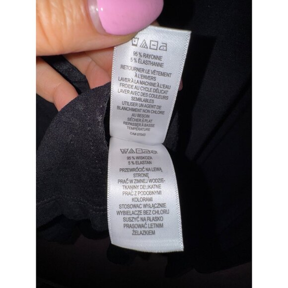 Cynthia Rowley Black Long Sleeve Top XL Goth Punk Rock Tee Shirt Stretch Casual - Picture 6 of 6